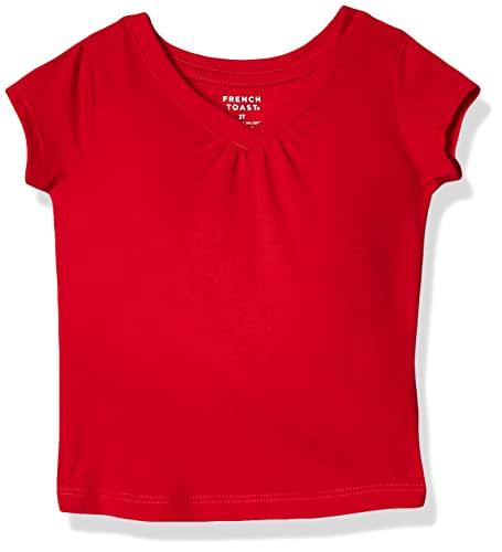 French Toast girls Short Sleeve V-neck T-shirt Tee T Shirt, Red, 14 US