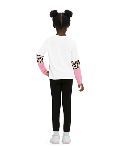 PATPAT Girls 2 Piece Outfits Leopard Color Block Tee Crew Neck Top Black Legging Girl Sweatpants Sweatsuits Tracksuits ColorBlock 10-11 Years
