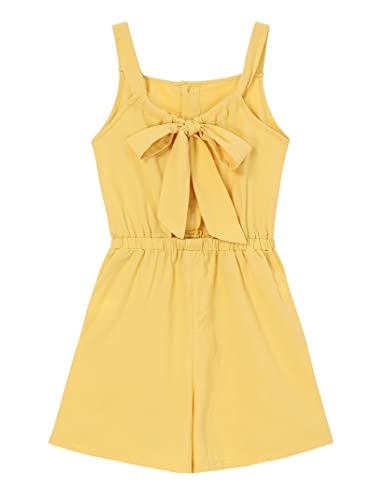 LIONJIE Kids Toddler Girls Sleeveless Halter Button Down Bowknot Strap Romper Jumpsuit with Side Pockets