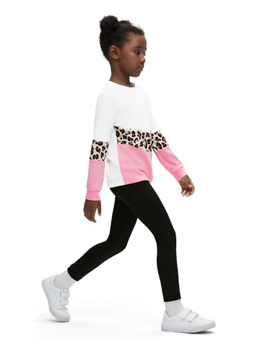 PATPAT Girls 2 Piece Outfits Leopard Color Block Tee Crew Neck Top Black Legging Girl Sweatpants Sweatsuits Tracksuits ColorBlock 10-11 Years