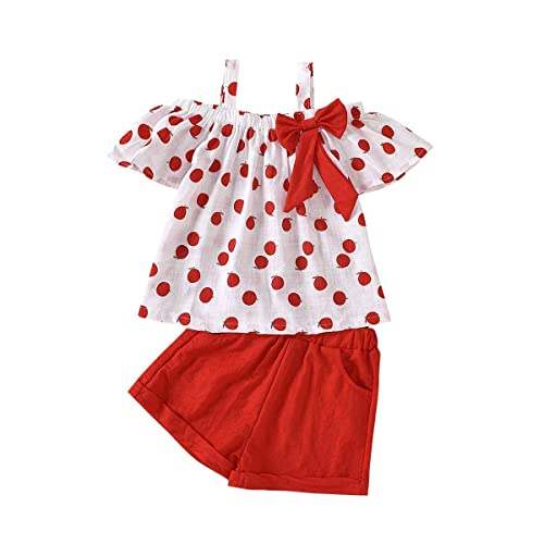 Hipea Toddler Baby Girls Summer Clothes Outfits Ruffle Camisole Spot Dot Tops and Casual Shorts 2-Piece Newborn Girl Clothing Set (Red-Apple, 12-18M)