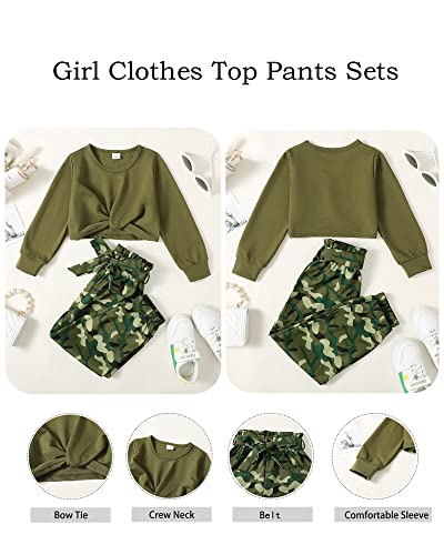 YOURUIKEY Girl Clothes Top Pants Sets Cotton little Girl Outfits Army Green Sweatsuits Kid Girl's Clothing Set for 7-8Y Girl