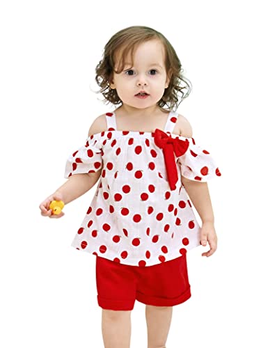 Hipea Toddler Baby Girls Summer Clothes Outfits Ruffle Camisole Spot Dot Tops and Casual Shorts 2-Piece Newborn Girl Clothing Set (Red-Apple, 12-18M)