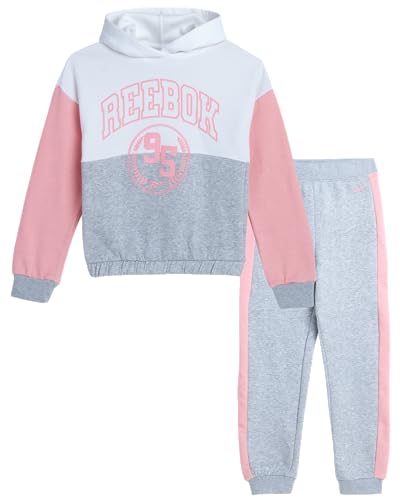 Reebok Girls' Sweatsuit Set - 2 Piece Fleece Hoodie and Jogger Sweatpants (Size: 7-12), Size 7, Quartz Pink