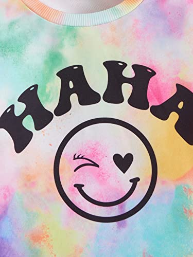 SOLY HUX Girl's Tie Dye Cartoon Letter Graphic Long Sleeve Pullover Sweatshirt with Ripped Leggings 2 Piece Tie Dye Black 10Y