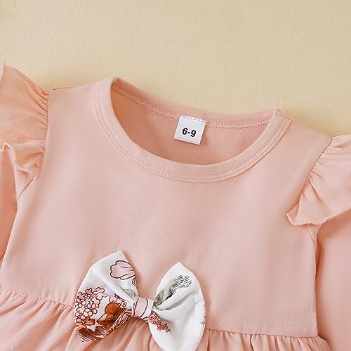 Mecykcsr Toddler Baby Girls Clothes Long Sleeve Solid Color Tops Floral Pants Set Outfits Little Girl Fall Winter Clothing (pink,6-9)