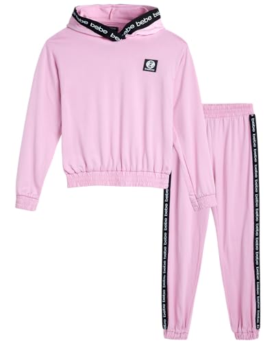 bebe Girls' Jogger Set - 2 Piece Yummy Fleece Hoodie Sweatsuit Kids Clothing Set (Size: 7-16), Size 7-8, Bleached Mauve