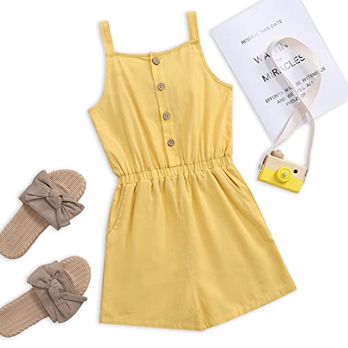 LIONJIE Kids Toddler Girls Sleeveless Halter Button Down Bowknot Strap Romper Jumpsuit with Side Pockets