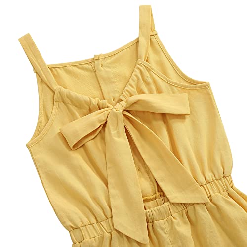 LIONJIE Kids Toddler Girls Sleeveless Halter Button Down Bowknot Strap Romper Jumpsuit with Side Pockets