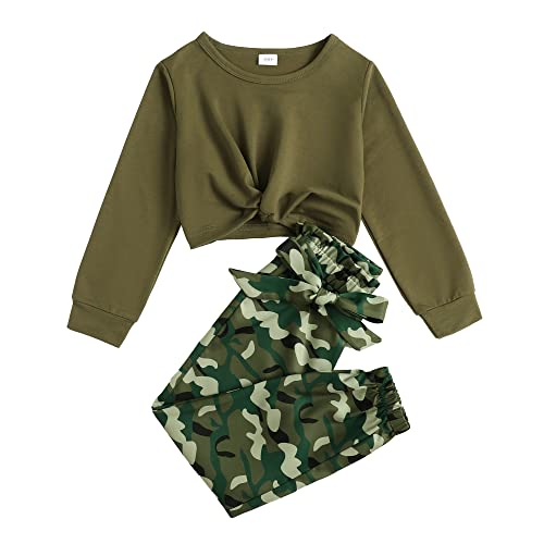 YOURUIKEY Girl Clothes Top Pants Sets Cotton little Girl Outfits Army Green Sweatsuits Kid Girl's Clothing Set for 7-8Y Girl