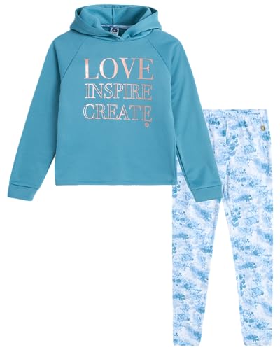 RBX Girls' Active Sweatsuit - 2 Piece Fleece Crop Pullover Hoodie Sweatshirt and Yoga Leggings - Clothing Set for Girls, 7-16, Size 7-8, Cameo Teal