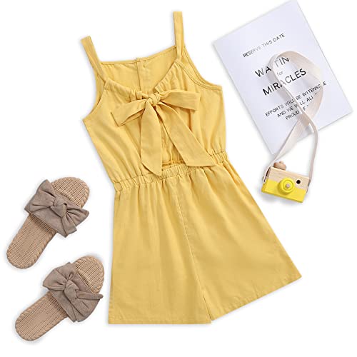 LIONJIE Kids Toddler Girls Sleeveless Halter Button Down Bowknot Strap Romper Jumpsuit with Side Pockets