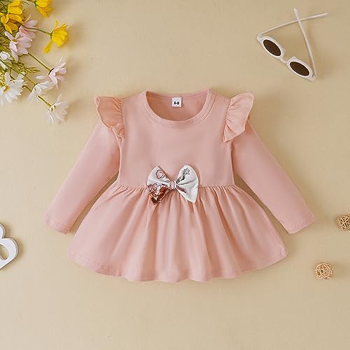 Mecykcsr Toddler Baby Girls Clothes Long Sleeve Solid Color Tops Floral Pants Set Outfits Little Girl Fall Winter Clothing (pink,6-9)
