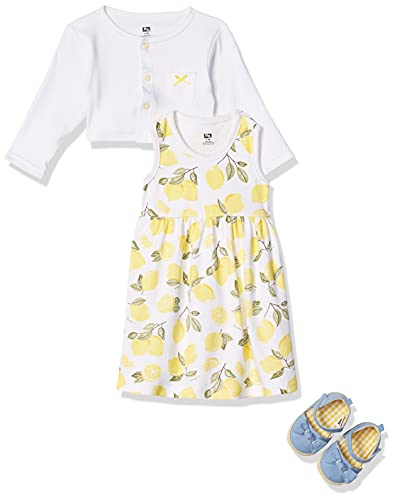 Hudson Baby baby girls Cotton Dress, Cardigan Shoe Set infant and toddler sweaters, Lemon, 3-6 Months US