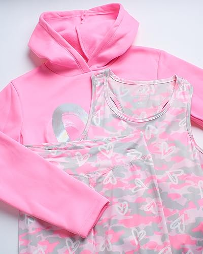RBX Girls' Active Pants Set - 3 Piece Fleece Hoodie, Tank Top, and Leggings (Size: 7-16), Size 10-12, Cotton Candy Heart