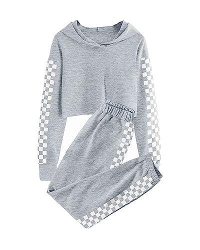 Meikulo Crop Tops Hoodies for Teen Girls Clothes Kids Cute Shirts Long Sleeve Fashion Sweatshirts and Sweatpants 2 Piece Outfits Sweatsuit Clothing Sets Gray Grey, 5-6 Years