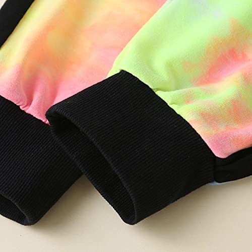 Girls Cropped Sweatsuit Pants Outfit Set, Tie-Dye Pullover Crop Sweatshirt + Sweat Jogging Pants 2 Pieces Clothes Set, Multicolored, 11-12 Years = Tag 160
