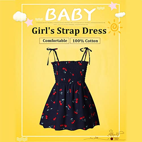 Kumrabal Girls Dresses, Toddler Dress, Little Toddler Girls' Flower Summer Sleeveless Straps Navy Blue with Cherry Printed Princess Dresses,Backless Cute Holiday Beach Sundress for Kids