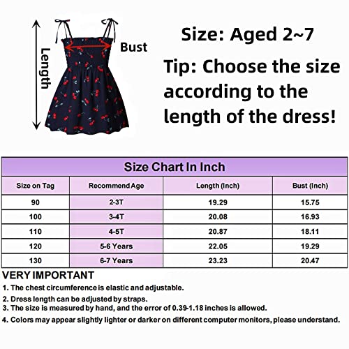 Kumrabal Girls Dresses, Toddler Dress, Little Toddler Girls' Flower Summer Sleeveless Straps Navy Blue with Cherry Printed Princess Dresses,Backless Cute Holiday Beach Sundress for Kids