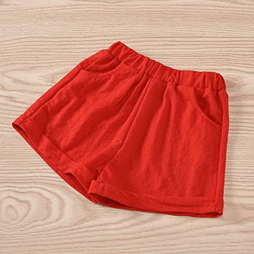 Hipea Toddler Baby Girls Summer Clothes Outfits Ruffle Camisole Spot Dot Tops and Casual Shorts 2-Piece Newborn Girl Clothing Set (Red-Apple, 12-18M)