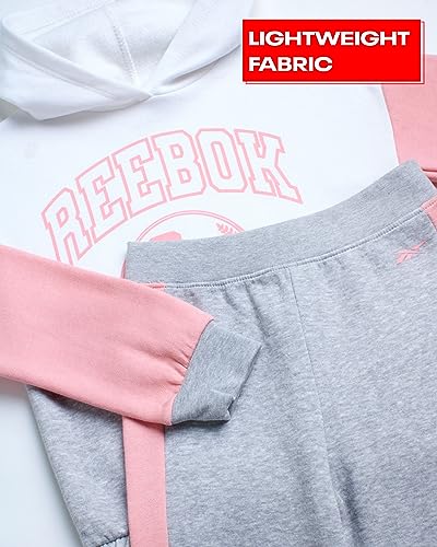 Reebok Girls' Sweatsuit Set - 2 Piece Fleece Hoodie and Jogger Sweatpants (Size: 7-12), Size 7, Quartz Pink