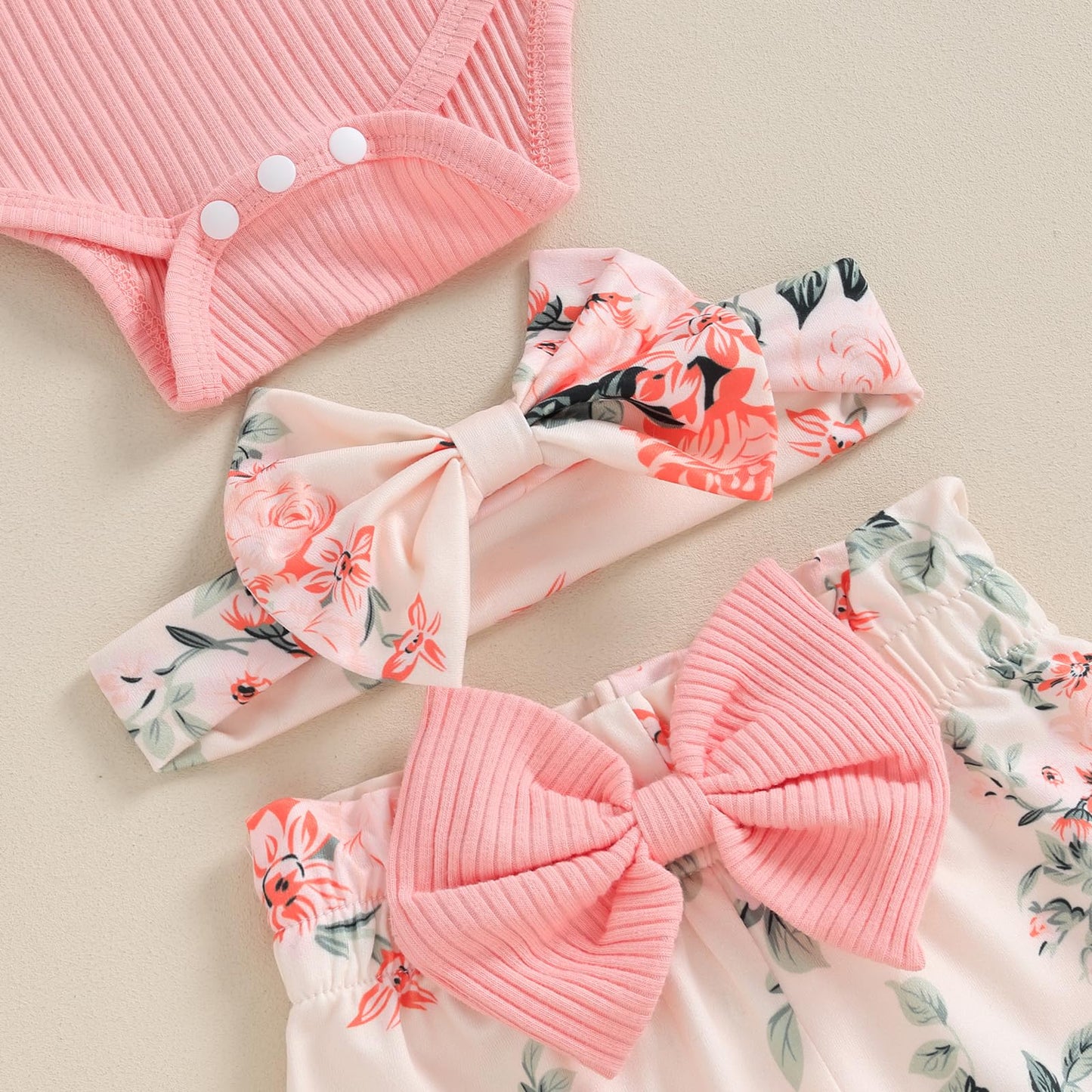 Twopumpkin Newborn Baby Girl Clothes Outfits Rib Knit Onesie Romper Floral Pants Headband Hat Coming Home Outfit (Hello I'm New Here Pink, Newborn)