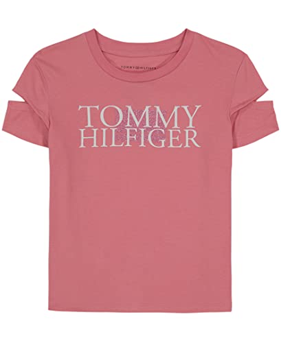 Tommy Hilfiger Girls' Short Sleeve Cotton T-Shirt with Graphic Print Design and Tagless Interior, Sea Pink Shadow, 12-14