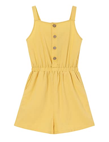 LIONJIE Kids Toddler Girls Sleeveless Halter Button Down Bowknot Strap Romper Jumpsuit with Side Pockets