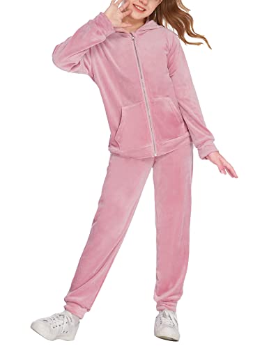 Arshiner Girls Track Suit Full Zip Jogger Tracksuit Set Pink for 14-16 Years