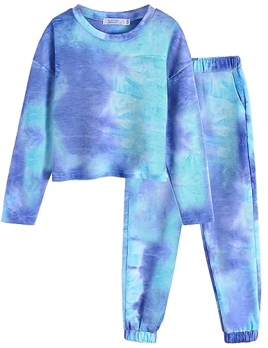 Arshiner Teengirls Joggers Set Tie Dye Outfits Sweatsuits Set Cute Pullover Hoodies Sweatshirts Sweatpants Outfit