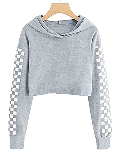 Meikulo Crop Tops Hoodies for Teen Girls Clothes Kids Cute Shirts Long Sleeve Fashion Sweatshirts and Sweatpants 2 Piece Outfits Sweatsuit Clothing Sets Gray Grey, 5-6 Years
