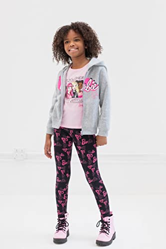 Barbie Little Girls Zip Up Fleece Hoodie Graphic T-Shirt and Leggings 3 Piece Outfit Set Gray 6