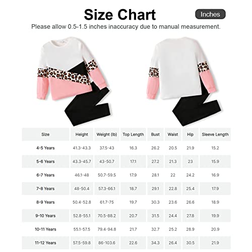 PATPAT Girls 2 Piece Outfits Leopard Color Block Tee Crew Neck Top Black Legging Girl Sweatpants Sweatsuits Tracksuits ColorBlock 10-11 Years