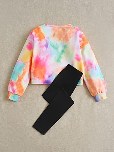 SOLY HUX Girl's Tie Dye Cartoon Letter Graphic Long Sleeve Pullover Sweatshirt with Ripped Leggings 2 Piece Tie Dye Black 10Y