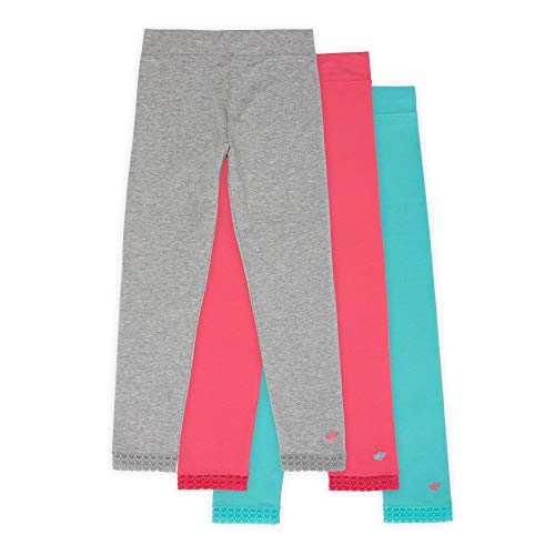 Lucky & Me Jada Athletic Leggings for Girls, 3 Pack, Tagless, Lace Trim, Full Length, Grey/Strawberry/Teal, 9/10