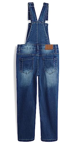 KIDSCOOL SPACE Little Girls Denim Overalls,Adjustable Suspenders Washed Stretchy Jeans Jumpsuit,Blue,6