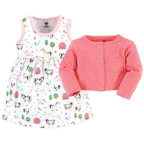Hudson Baby Girls' Cotton Dress and Cardigan Set, Farm Animals, 18-24 Months