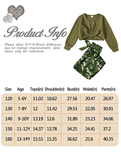 YOURUIKEY Girl Clothes Top Pants Sets Cotton little Girl Outfits Army Green Sweatsuits Kid Girl's Clothing Set for 7-8Y Girl