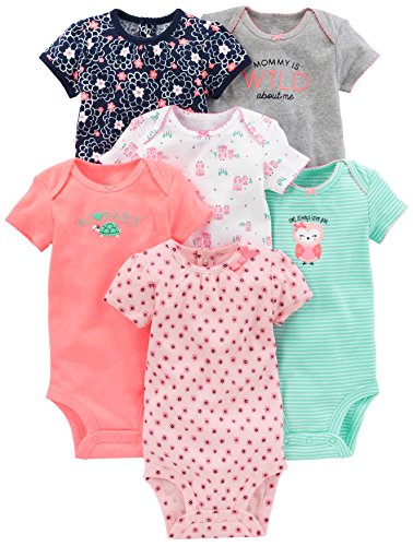 Simple Joys by Carter's Baby Girls' Short-Sleeve Bodysuit, Pack of 6, Multicolor/Floral/Owl/Stripe, 3-6 Months