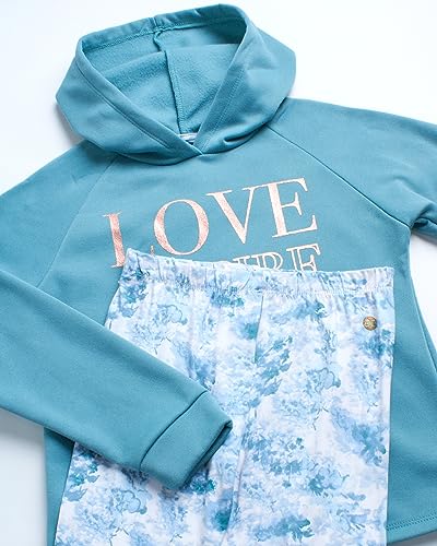 RBX Girls' Active Sweatsuit - 2 Piece Fleece Crop Pullover Hoodie Sweatshirt and Yoga Leggings - Clothing Set for Girls, 7-16, Size 7-8, Cameo Teal