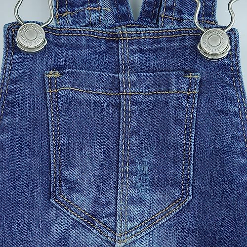 KIDSCOOL SPACE Little Girls Denim Overalls,Adjustable Suspenders Washed Stretchy Jeans Jumpsuit,Blue,6